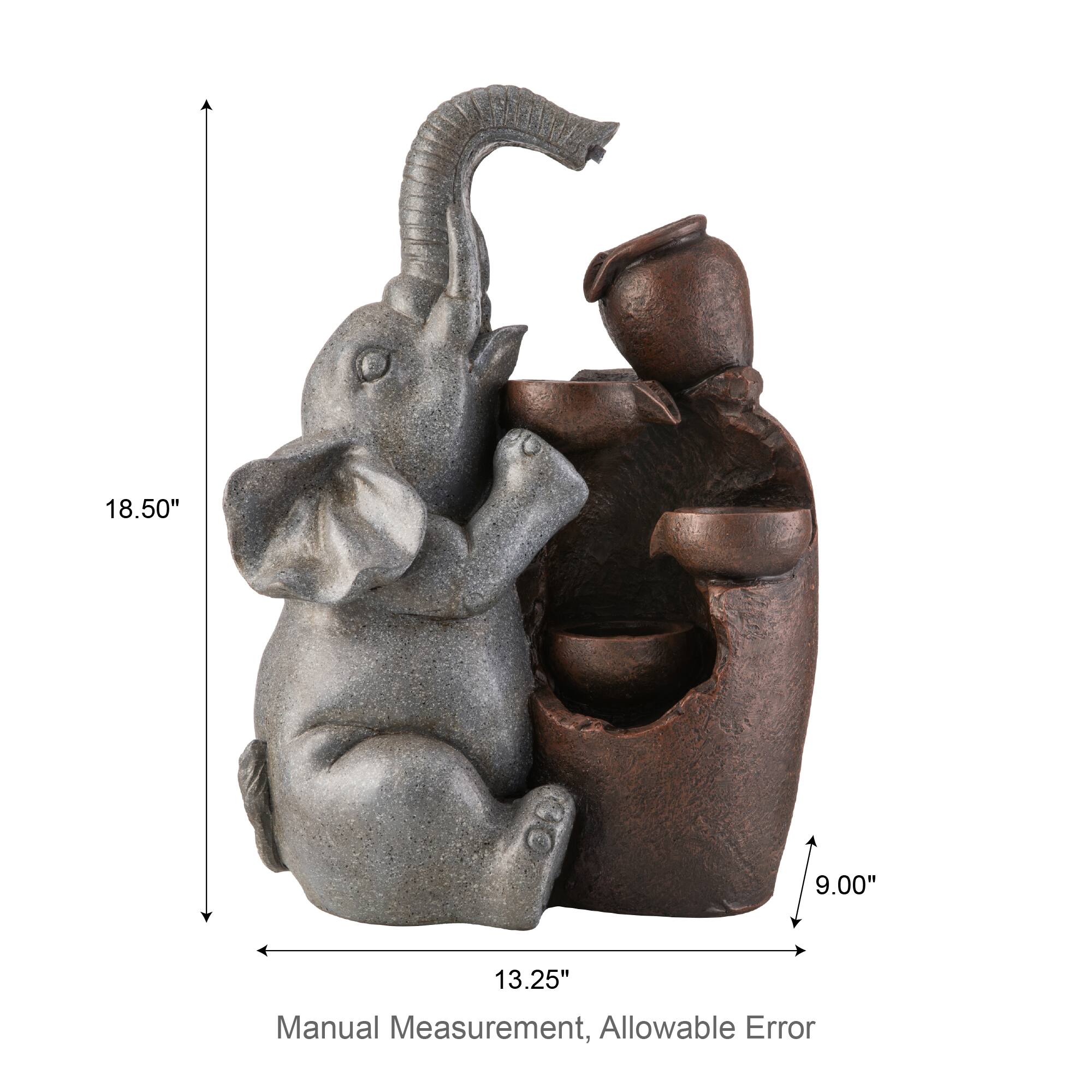 Glitzhome® 18.5" LED 4-Tier Elephant & Pot Outdoor Fountain